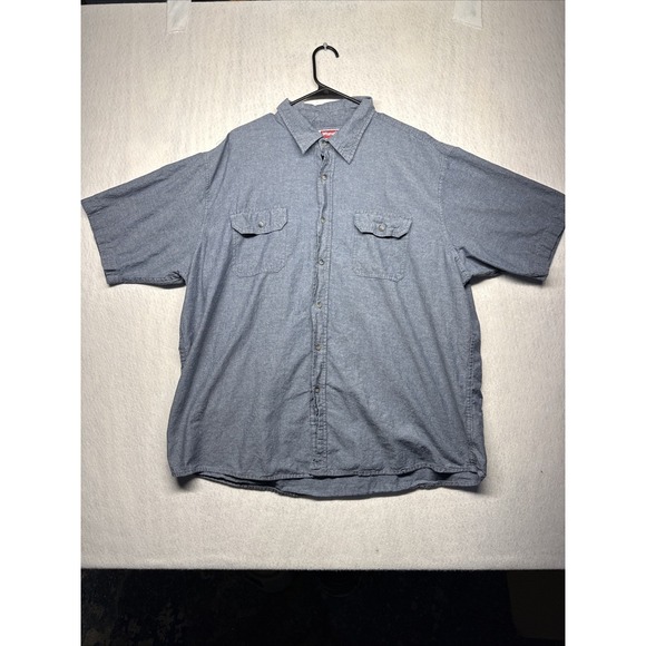Wrangler Other - Wrangler Mens Blue Chambray Short Sleeve Button Down Shirt 2XL Cotton Workwear